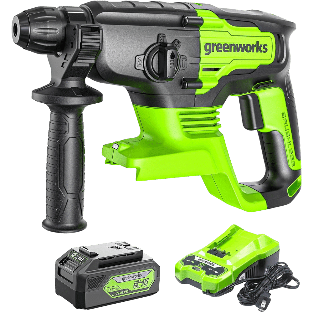 Best for Battery FlexibilityGreenworks 24V Brushless SDS 2J Rotary Hammer (HMD401)