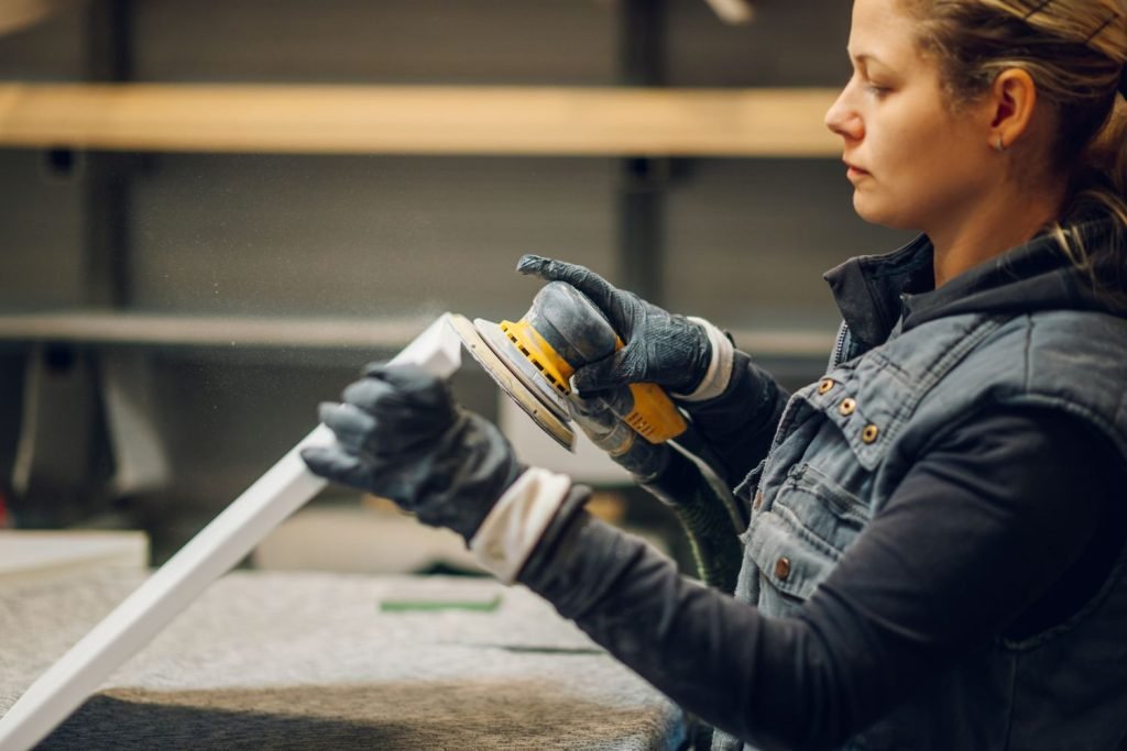 Use a random orbit sander or palm sander to create a smooth finish on your woodworking project