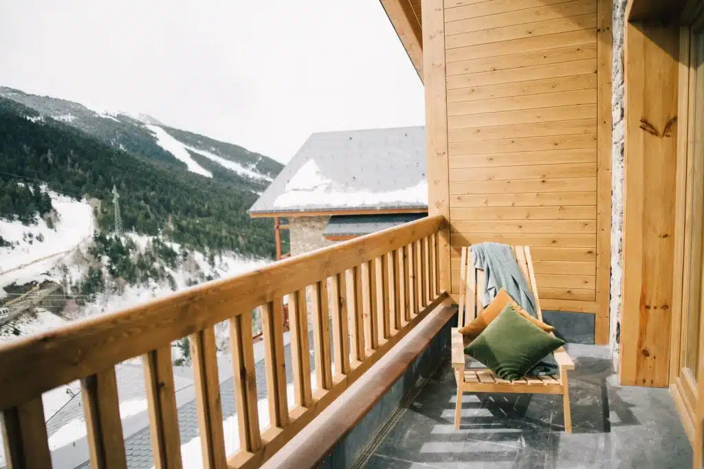 Outdoor deck overlooking mountains