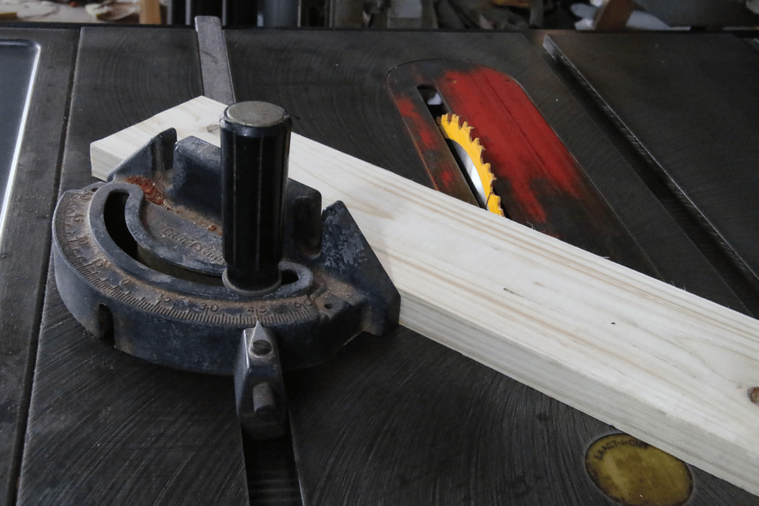 A miter gauge is used to make crosscuts on a table saw