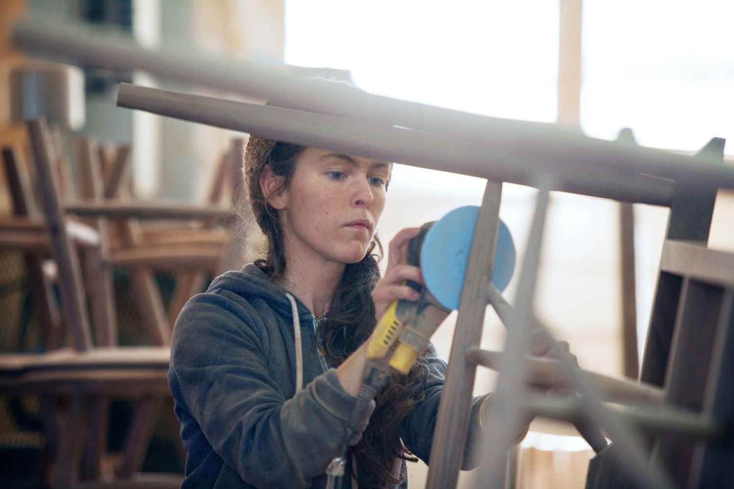 An Orbital sander is good for refinishing furniture
