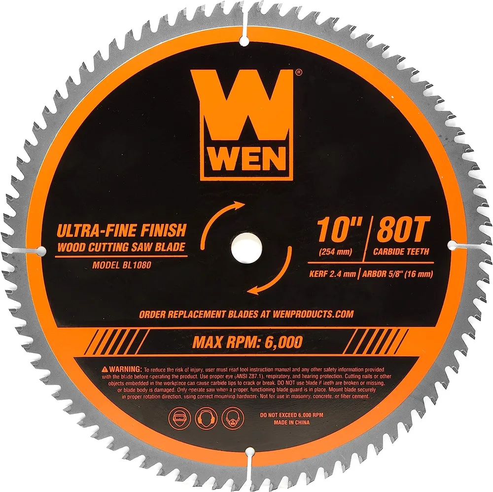 WEN BL1080 10-Inch 80-Tooth Carbide-Tipped Ultra-Fine Finish Professional Woodworking Saw Blade